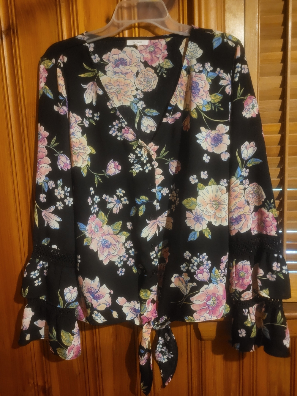 Maurices Black Floral Tie-Front Blouse